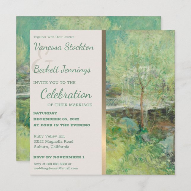Lovely Vintage Painted Garden Wedding Invitation (Front/Back)