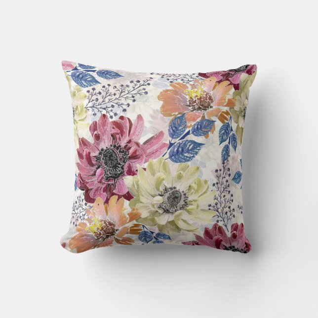 Lovely Vintage pink orange chrysanthemum Cushion (Front)