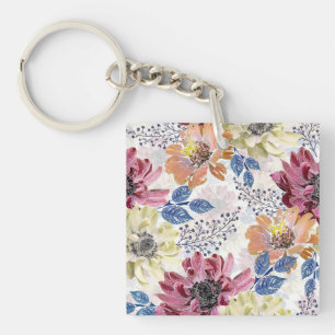 Lovely Vintage pink orange chrysanthemum Key Ring
