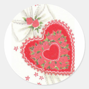 Lovely Vintage Red Romantic Valentine Heart Classic Round Sticker