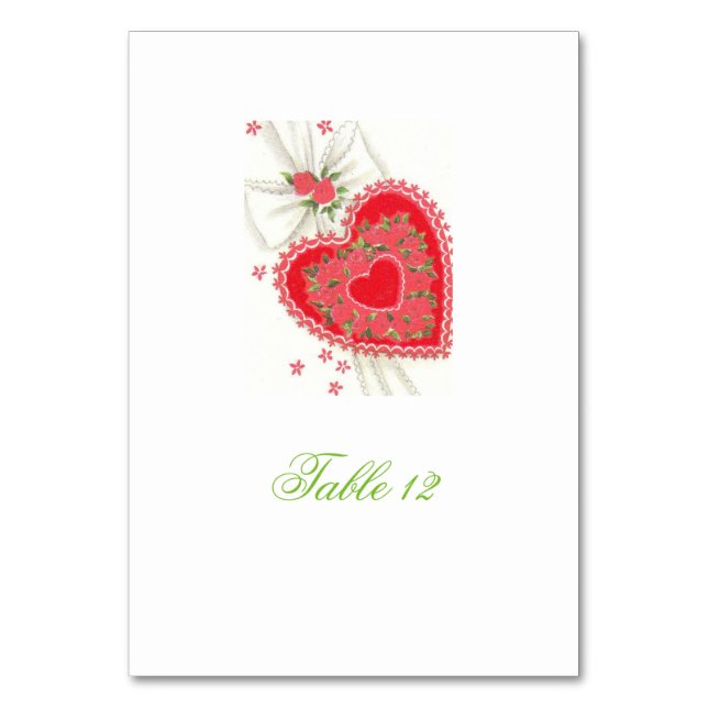 Lovely Vintage Red Wedding Heart Table Card (Front)