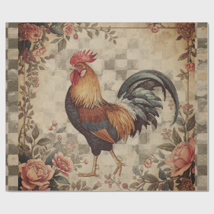 Lovely Vintage Rooster and Flowers Pattern Wrapping Paper