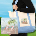 Lovely Watercolor Beach Scene Custom Monogram Name Tote Bag<br><div class="desc">Watercolor Beach -- peaceful and gentle scene with two beach chairs -- lovely as a tote bag for you to have or perfect as a gift. Note the custom two colour monogram  Any design questions just send a chat or an email to charmdesignstudio@rcn.com and we'll be delighted to assist.</div>