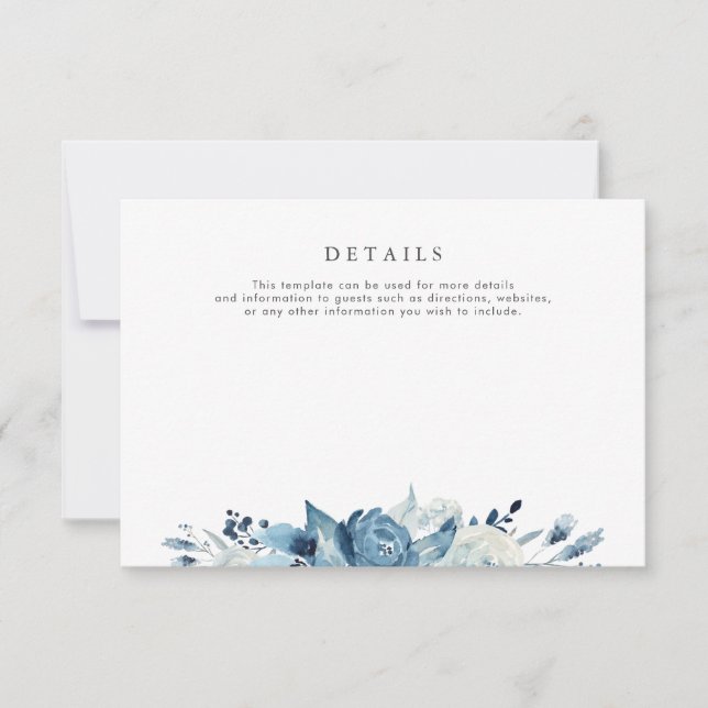 lovely watercolor blue floral wedding details card (Front)