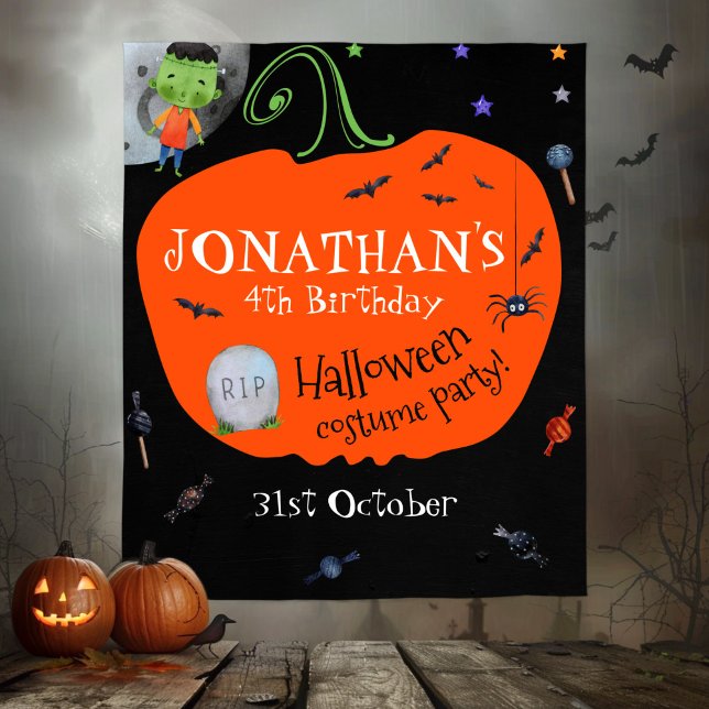 Lovely Watercolor Halloween Kids Photo Backdrop Tapestry (Creator Uploaded)