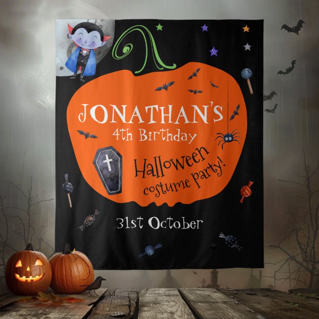 Lovely Watercolor Halloween Kids Photo Backdrop Tapestry (Creator Uploaded)
