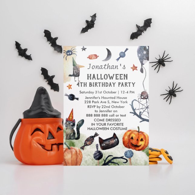 Lovely Watercolor Kids Birthday Halloween Invitation (Creator Uploaded)