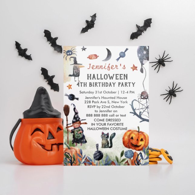 Lovely Watercolor Kids Birthday Halloween Invitation (Creator Uploaded)