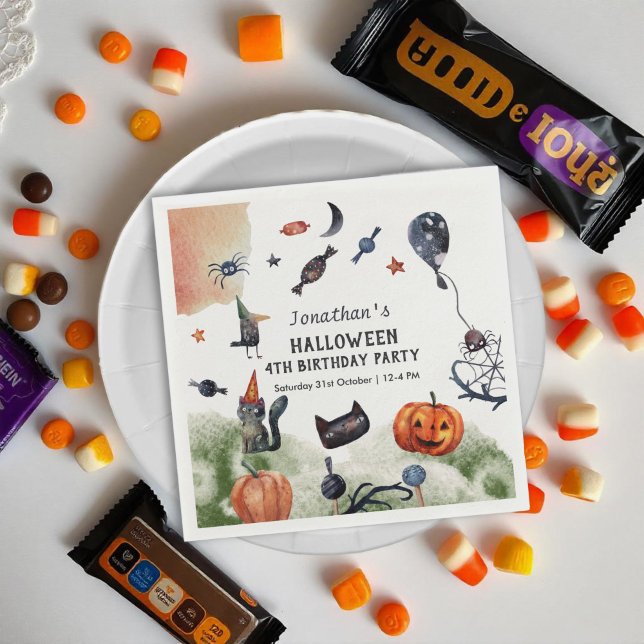 Lovely Watercolor Kids Birthday Halloween Napkin (Creator Uploaded)