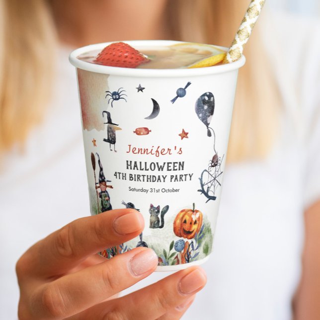 Lovely Watercolor Kids Birthday Halloween Paper Cups (Creator Uploaded)