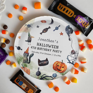 Lovely Watercolor Kids Birthday Halloween Paper Plate