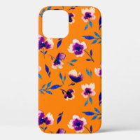 Lovely watercolor peony poppy violet flowers and