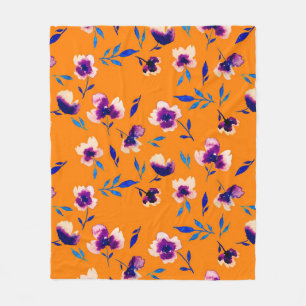Lovely watercolor peony poppy violet flowers and fleece blanket