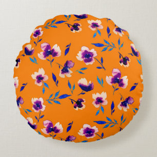 Lovely watercolor peony poppy violet flowers and round cushion
