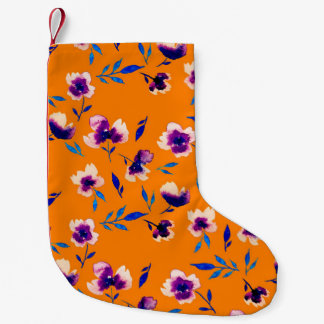 Lovely  watercolor peony poppy violet flowers and  small christmas stocking