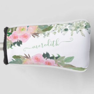 Lovely Watercolor Pink Flowers Personalised Name  Golf Head Cover