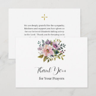 Lovely Watercolor Pink Purple Flowers Funeral Thank You Card