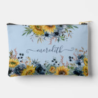 Lovely Watercolor Sunflowers Blue Background Name