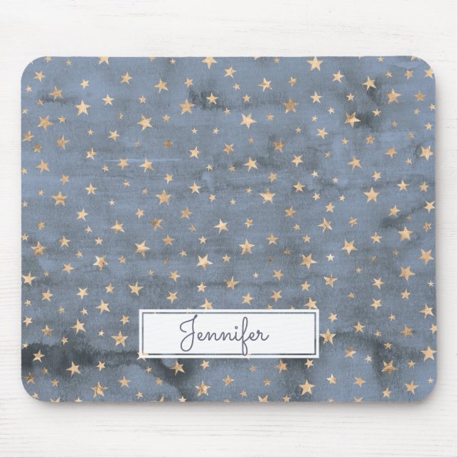 Lovely watercolor twinkle gold star lavender mouse pad (Front)