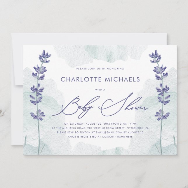 Lovely Watercolor with Pretty Script Baby Shower Invitation (Front)