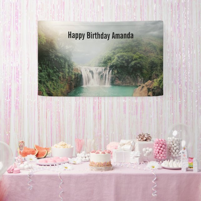 Lovely Waterfall in a Mountain Forest Birthday Banner (Party)