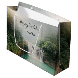 Lovely Waterfall in a Mountain Forest Birthday Large Gift Bag