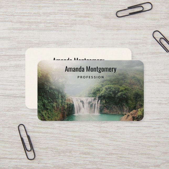 Lovely Waterfall in a Mountain Forest Business Card (Front/Back In Situ)