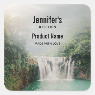 Lovely Waterfall in a Mountain Forest Kitchen Square Sticker
