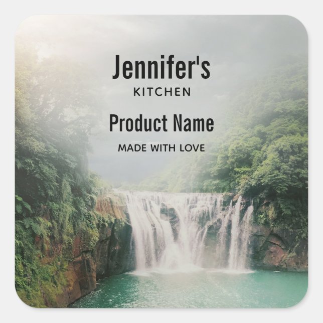 Lovely Waterfall in a Mountain Forest Kitchen Square Sticker (Front)