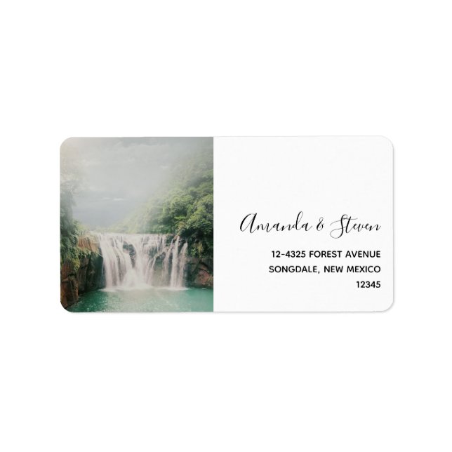 Lovely Waterfall in a Mountain Forest Label (Front)