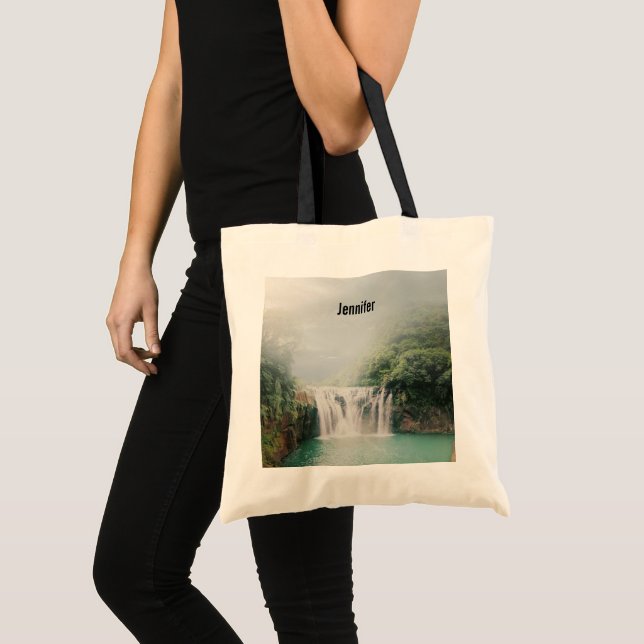 Lovely Waterfall in a Mountain Forest Tote Bag (Front (Product))