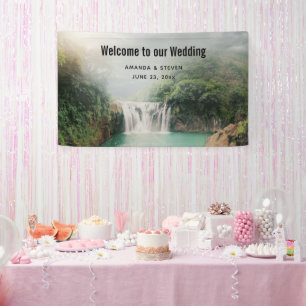 Lovely Waterfall in a Mountain Forest Wedding Banner
