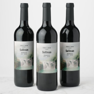 Lovely Waterfall in a Mountain Forest Wine Making Label