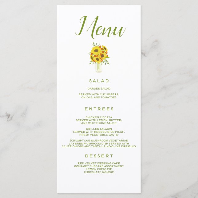Lovely Wedding Sunflower Menu (Front)