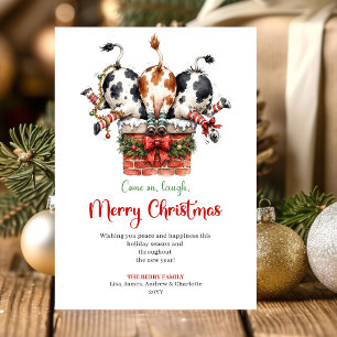 Lovely Whimsical Animals Cartoon Christmas Greetin Holiday Card