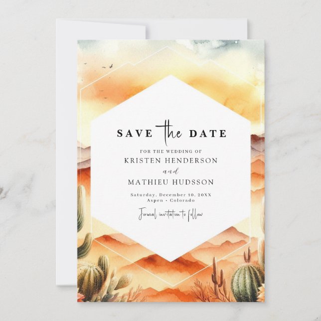 Lovely Whimsical Cactus Wedding Save The Date (Front)