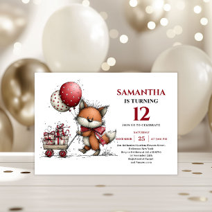 Lovely whimsical fox animal style kids birthday invitation