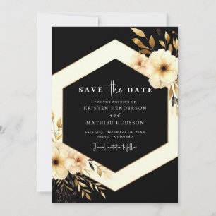 Lovely Whimsical Gold and Black Wedding Save The Date