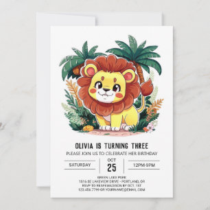 Lovely Whimsical Lion Digital Birthday Invitation