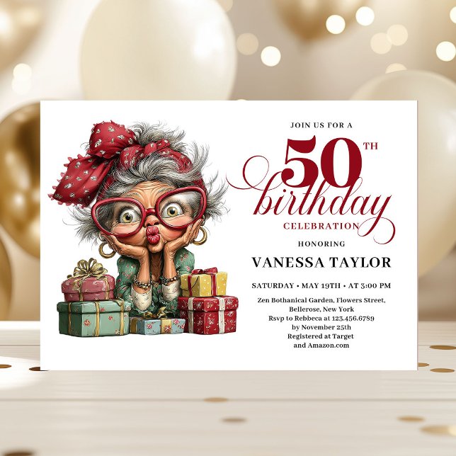 Lovely Whimsical Woman 50th Birthday Humor Party  Invitation (Lovely Whimsical Woman 50th Birthday Humor Party Invitation)