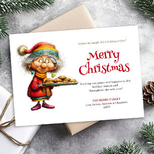 Lovely Whimsical Woman Cartoon Christmas Humor  Holiday Card