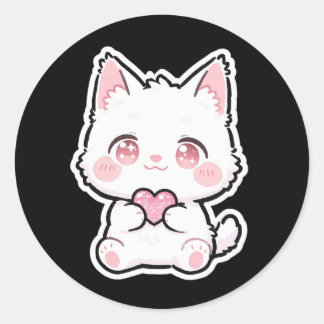 Lovely White Cat Classic Round Sticker