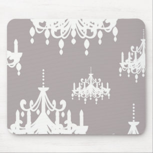 lovely white chandelier damask on grey silver mouse pad