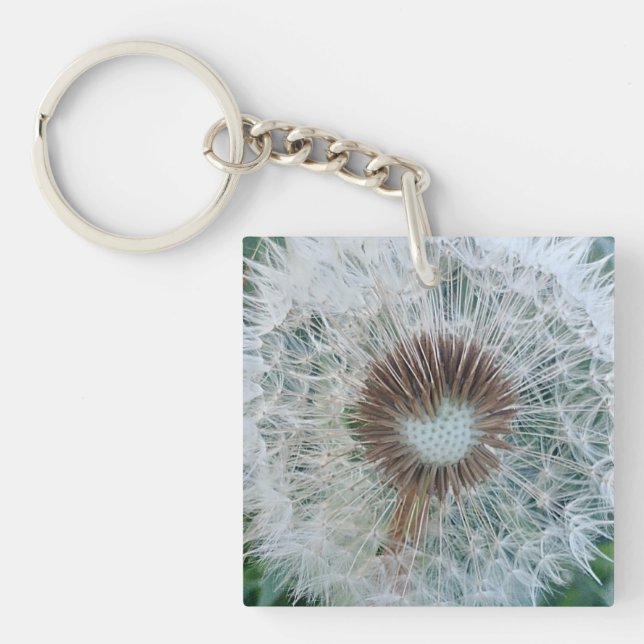 Lovely White Dandelion Key Ring (Front)