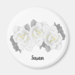 Lovely White Gardenia Flowers on White Magnet