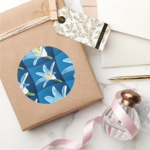Lovely White Lily Pattern Classic Round Sticker