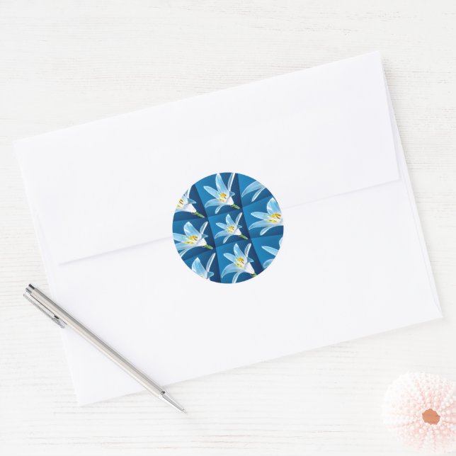 Lovely White Lily Pattern Classic Round Sticker (Envelope)