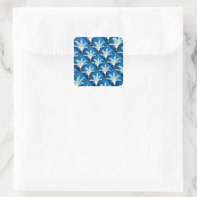 Lovely White Lily Pattern Square Sticker (Bag)