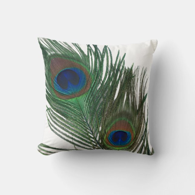 Lovely White Peacock Feather Cushion (Front)