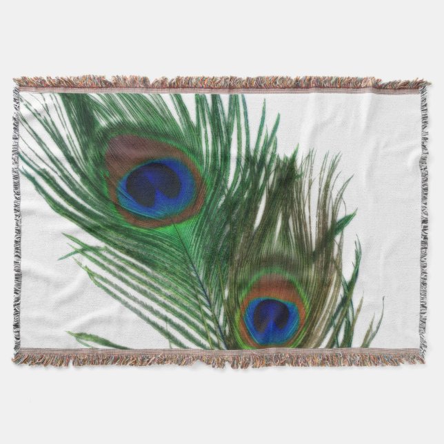 Lovely White Peacock Feathers Throw Blanket (Front)